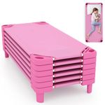 KOTEK Stackable Sleeping Daycare Cots for Kids, Portable Toddler Nap Cots, 52" L x 23" W, Ready-to-Assemble, Space-Saving Children Naptime Cot for Classroom Preschool(Set of 6, Pink)