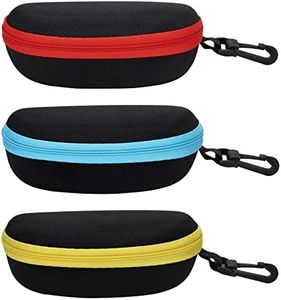 SVNXI 3 Pieces Portable Hard Shell Sunglasses Case, Zipper Eyewear Eyeglasses Case with Hook for Women Men Travel Sports (Light Blue & Yellow & Red)