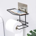 Dizcgoy Multipurpose Toilet Paper Holder with Mobile Stand, Toilet Paper Holder in Bathroom Strong Vacuum Suction Cup, Multi-Function Tissue/Towel Holder Rack with Soap/Mobile Stand - Black