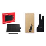 One by Wacom pen tablet with pressure-sensitive pen, compatible with Windows, Mac and Chromebook Small Black / Red & Drawing Glove – Glove for drawing on a graphic display, One Size