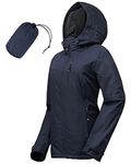 33,000ft Women's Lightweight Waterproof Jacket Packable Hooded Rain Jacket Breathable Windbreaker Softshell Raincoat for Outdoor Running Walking Hiking (Navy Blue-M/UK 12)