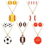 Baseball Necklace Earrings for Women Girls Enamel Softball Earring Studs Soccer Basketball Pendant Necklaces Ball Game Sports Fan Jewelry Set Gifts, Alloy, No Gemstone