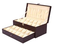 Hard Craft Faux Leather Watch Box For 24 Watches Brown-Cream