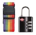 Inditradition Popular Combo TSA Accepted 3-Digit Luggage Lock & Nylon Luggage Strap Belt for Suitcase (Multi-Colour)