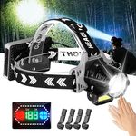 Yoobao LED Headlamp Rechargeable, 120000 Lumens Super Bright Flashlight, Zoomable, 12 Motion Modes, IPX6 Waterproof, Battery Powered Head Lamp for Adults Camping, Hunting, Hiking