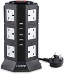 Extension Lead, PRITEK 12 Outlets Extension Socket 10A/2500W 1000J Surge Protector Tower Power Strip with 6.5ft Extension Cord 5V/4.5A Smart USB Charging Ports Suit for Cellphone Tablet and more