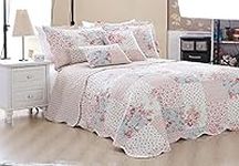 Prime Linens Luxury Quilted Patchwork Bedspread Bed Throw 3 Piece Bedding Set Includes Comforter & 2 Pillow Shams Floral Design Coverlet Embroidered (Meadow, King)