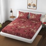 Stylish Threads Premium Heavy Cotton 350 tc Flat Bedsheets With 2 King Size Pillow Covers || 90 X 100 Inch King Size Flat || Light Maroon Flower