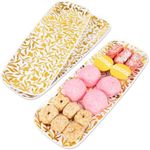 Prestee Disposable Gold Serving Trays for Parties, 3 Pack - Elegant Plastic Trays for Serving Food, 13x9 In. Dessert Platters, Gold Platters for Weddings, Holiday Events, Buffets, and Dessert Tables