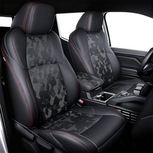 bgucar Leather Seat Covers Custom Fit for 2024-2026 Tacoma Gen 4th Double Cab - Fully Covered - Fit Like a Glove - Center Console Armrest Covers Included - Camouflage Black & Red Stitching
