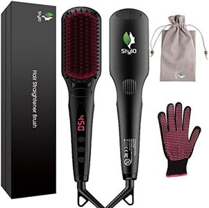 Authentic Hair Straightening Brush With Metal Ceramic Heating 2 in 1 Hair Straightener Ionic with Temperature Lock Function Hair Straightener Brush and Heat Resistant Glove with Pouch By STYL0