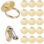 SUNNYCLUE 1 Box 200pcs Brooch Base Round 14mm Finger Ring Findings Blank Brooch Base Set Brooch Trays Findings Flat Round Discs for Jewellery Making Accessories Women Adult DIY Brooches Rings Gold