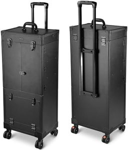 BYOOTIQUE Black Rolling Makeup Case Trolley Lockable with Mirror Light Pro