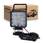 RIGIDON 4 Inch 48W LED Work Light with Magnet Base Square Waterproof Flood Light 12V 24V Offroad Lighting LED Fog Lights for Car SUV ATV Tractor Boat Truck 4x4 Camping