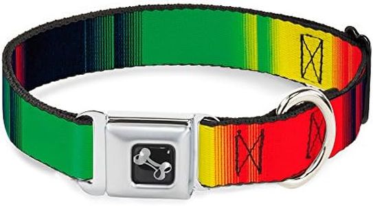 Buckle-Down Seatbelt Buckle Dog Collar - Zarape4 Vertical Rasta - 1" Wide - Fits 15-26" Neck - Large