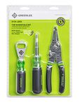 Greenlee, ‎0159-LBFB, 3-Piece Electrician Tool Kit with Stainless Steel Wire Stripper/Cutter/Crimper, 11-in-1 Multi-Bit Screwdriver and Bonus Stainless Steel Bottle Opener