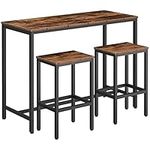 HOOBRO Bar Table Set, 120 cm Rectangular Kitchen Pub Dining Coffee Table and 2 Bar Stools, 3-Piece Dining Table Set for Kitchen Living Room, Dining Room, Sturdy Metal Frame, Rustic Brown BF52BT01