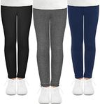 JOCMIC 3 Pack Girls Leggings Full Length Toddler Leggings Stretchy Tights Pants Black/Grey/Navy, 12-14 Years, Tag 160