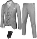 COOFANDY Mens 3 Piece Suits One Button Blazer Jacket Slim Fit Vest Suit Pant with Tie Light Grey