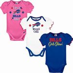 NFL Buffalo Bills Girls 20183 Pack Bodysuit, Pink, 6-12 Months