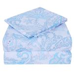 JSD 4 Piece Ice Blue Paisley Print Sheet Set Queen Size, Soft Microfiber Sheets Extra Deep Pocket Wrinkle Free