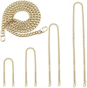 4 Pieces Different Sizes DIY Iron Flat Chain Belt, Handbag Replacement Belt, Shoulder Belt, Wallet Chain Belt, Metal Buckle(7.9 inch, 15.7 inch, 31.5 inch, 47.2 inch) Light Gold