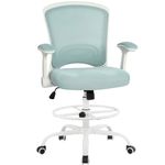 HYLONE Drafting Chair Tall Office Chair for Standing Desk, Mesh Drafting Stool with Adjustable Foot Ring and Flip-up arms, Blue