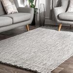 imsid Handwoven Natural Rectangular Cotton Fibres, Braided Reversible Jute and Cotton Round Rug/Carpet for Bedroom Living/Dining Room (6x9 feet, light grey)