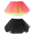 EASTBUDDY 2 Pack Tutu Skirt Women Elastic 5 Layered Adult Tutu Tulle Skirt Running Christmas Halloween Costume Dance Skirts Multicolor-Black