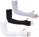 Bacophy 3 Pairs Arm Sleeves with Thumb Holes Women Men UV Protection Cooling, UPF 50 Compression Long Arm Cover