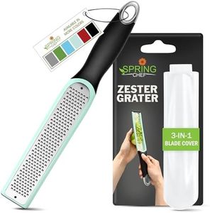 Spring Chef Premium Lemon Zester Grater with Handle - Fruit, Lime, Orange, Nutmeg, Garlic Grater - Heavy Duty Kitchen Tool - Stainless Steel Citrus Zester with Blade Cover - Fine Shred - Mint/Black