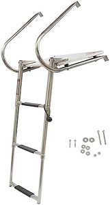 WFLNHB Stainless Steel 3 Step in-Board Outboard Transom Platform Dock Ladder with Handrails Marine Telescoping Boat Ladder Collapsible Step Ladder Replacement for Swimming Pool Pontoon Dock