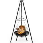 nuyikaso Tripod Grill Barbecue Fire Pit Charcoal Portable Swivel 160cm Height Adjustable Folding Camping BBQ for Outdoor Camping Picnics Garden Beach Party