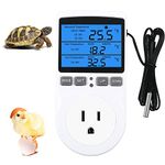 XIEHUZA Backlit Digital Temperature Controller, LCD Screen Heating Cooling Thermostat Outlet Socket with Sensor Timer Regulator for Reptile Incubator Greenhouse Brewing Refrigerator, ℉/℃