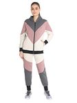 CHKOKKO Women Winter Hooded Zipper Full Sleeves Track Suit Dgrey Rust Ecru M