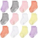 Baby Non Slip Socks 12 Pairs with Grips Anti Skid Sticky Socks for 1-3 Years Toddler Little Boys Girls Infants Kids (#6 Girls 12 Pairs-B, 1-3T)