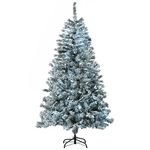 HOMCOM 6ft Tall Prelit Artificial Christmas Tree Xmas Tree with 760 Snow Flocked Branches, 350 Cold White LED Lights, Auto Open, Green