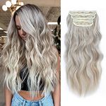 Hair Extensions Clip in 4pcs Platinum Blonde with Dark Gold Hair Extension Long Wavy Full Head Clip in Hair Extension Synthetic Fiber Hair Pieces for Women