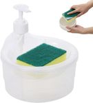 Clixera 2 in 1 Double Layer Round Liquid soap Dispenser with Pump and Sponge Soap Scrubber Holder Multifunctional Dishwashing Container 1000ml Manual Sink Dish Washing | 17 x 16 x 14 CM | Multi-Color