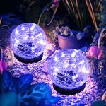 PATIOPIA Solar Lights Outdoor Waterproof Garden Decor, Cracked Glass Solar Globe Lights Outdoor Decorations for Patio Yard Backyard Deck and Porch Balcony Decor (1 Pack Purple)