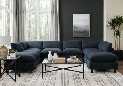 Tbfit Oversized Modular Sectional Sofa U Shape Deep Cloud Couch, Dark Blue | Uncompressed Oversized Comfort Deep Seat, Extra Large Arm Pillow, Hardwood Frame, Premium Chenille, Modern, Removable Cover