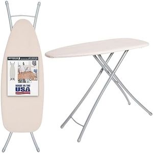 Ironing Board Full Size Made in The USA by Seymour Home Products (Linen Beige) Extra Wide 18” Iron Board Set Includes Cover & Pad | All-Steel Frame with 4 Heavy Duty Legs for Extra Support