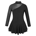 MSemis Kids Girls Sequins Mock Neck Figure Ice Skating Dress Gymnastics Ballet Tutu Dress Leotard Ballroom Dancewear Black 12 Years