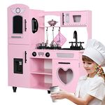 TaoHFE Kitchen Set for Kids Wooden Play Kitchen Toy Kitchen Sets for Girls Gift Pink Kitchen for Toddlers Kids Kitchen Playset Toys Kitchen Set for Kids Age 3+ Pretend Play with Lights & Sounds (Pink)