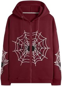 Hesaco Spider Graphic Hoodies Y2k Zip Up Hoodie Men Women Oversized Sweatshirts Y2k Jacket Streetwear Vintage Tops (Wine Red 2,XL,X-Large)