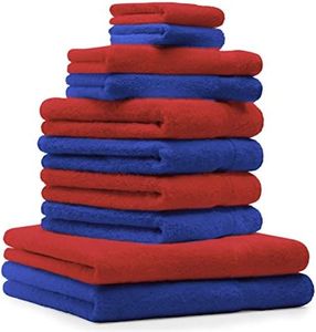 Betz Lot de 10 Serviettes Set de 2 Serviettes de Bain 4 Serviettes de Toilette 2 Serviettes d'invité et 2 Gants de Toilette 100% Coton Premium Couleur Bleu Royal, Rouge