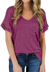 MIHOLL Women's Short Sleeve V-Neck Shirts Loose Casual Tee T-Shirt