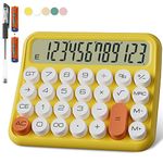 Mechanical Calculator 12 Digit Extra Large 5-Inch LCD Display, DECKLIT Battery Desk Calculator, Big Buttons Easy to Press Use as Office Calculators Desktop, 15°Tilt Screen for Kids Calculator(Yellow)