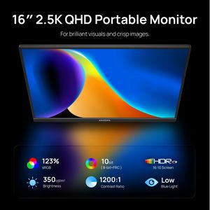 ARZOPA 16" 2.5K Portable Monitor – QHD HDR USB-C HDMI, IPS Eye Care