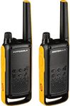 Motorola Solutions, Portable FRS, T470, Talkabout, Two-Way Radios, Emergency Preparedness, Rechargeable, 22 Channel, 35 Mile, Black W/Yellow, 2 Pack